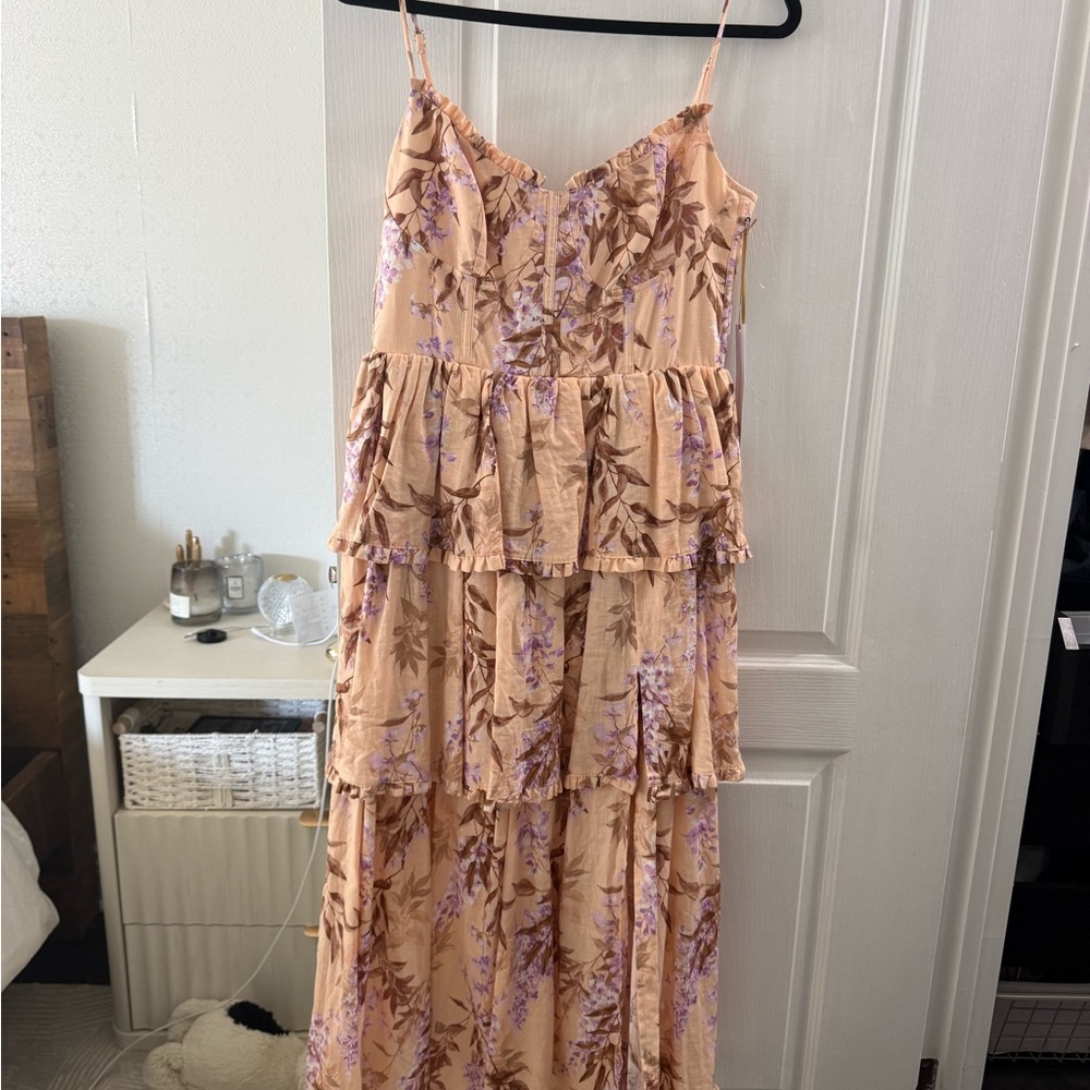 House of Harlow 1960 Peach Maxi Dress with Lavender Floral Print
